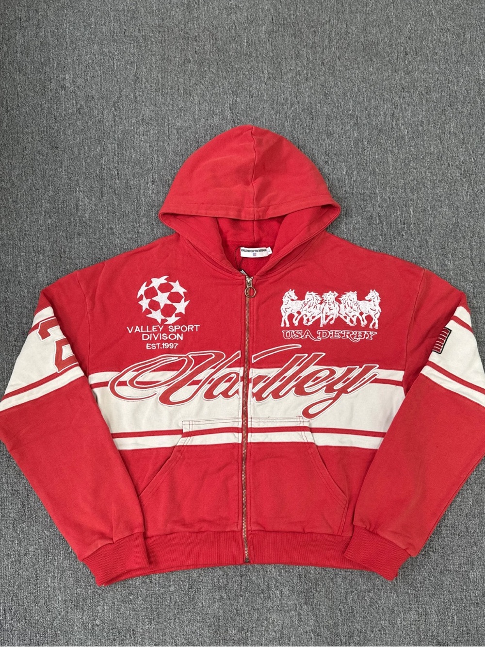Kids Red & White Hooded Zip Puffer Jacket